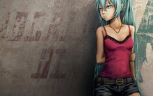 vocaloid hatsune miku long hair belts tank tops twintails artwork shorts aqua eyes aqua hair anime g Wallpaper